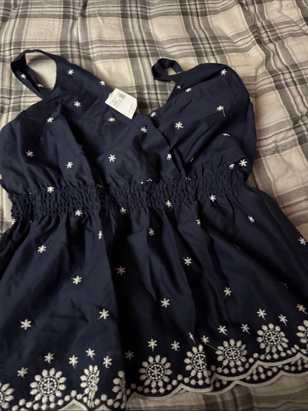 Navy Embroidered Smocked-Back Sundress for Girls